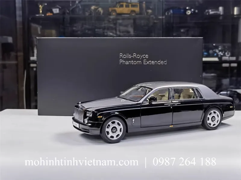 MÔ HÌNH Ô TÔ ROLLS-ROYCE PHANTOM EXTENDED (ĐEN BẠC) 1:18 KYOSHO