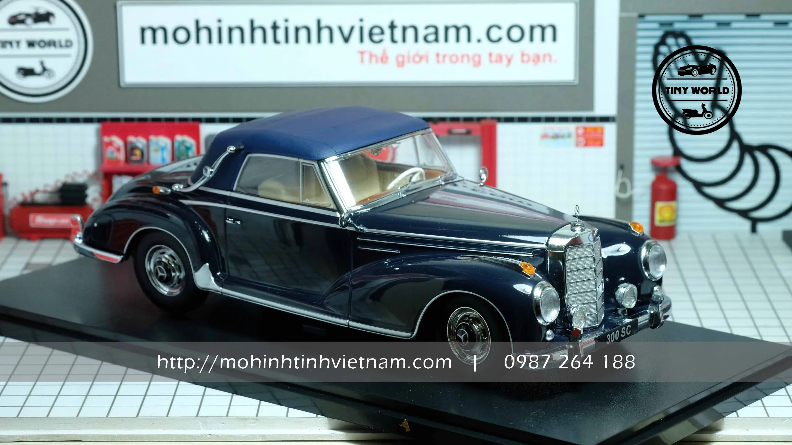 MÔ HÌNH Ô TÔ MERCEDES-BENZ 300 SC CONVERTIBLE (W188) SOFTTOP 1957 (XANH) 1:18 KK MODEL