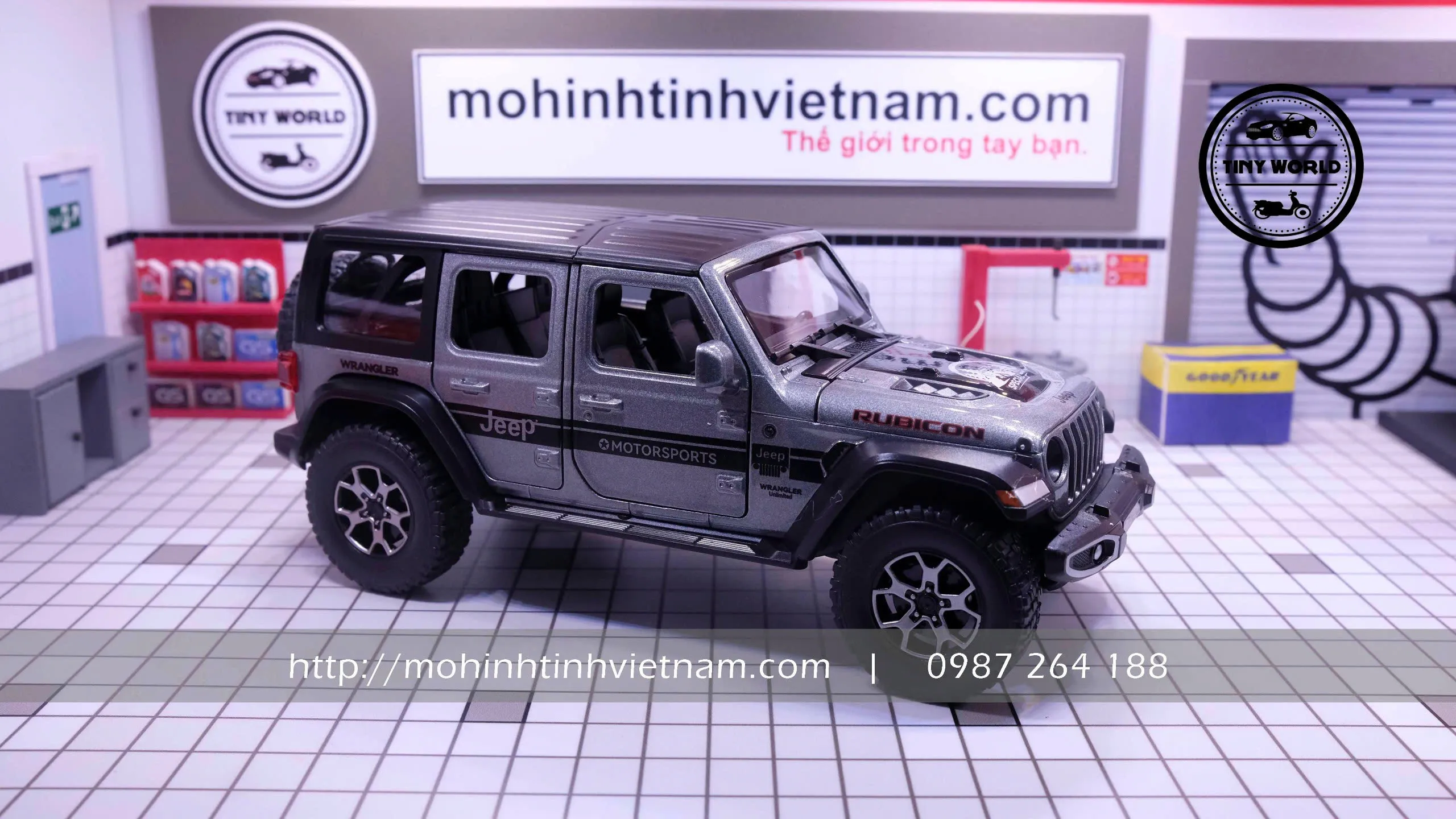 MÔ HÌNH Ô TÔ JEEP WRANGLER RUBICON 4X4 (XÁM) 1:22 DOUBLE HORSES