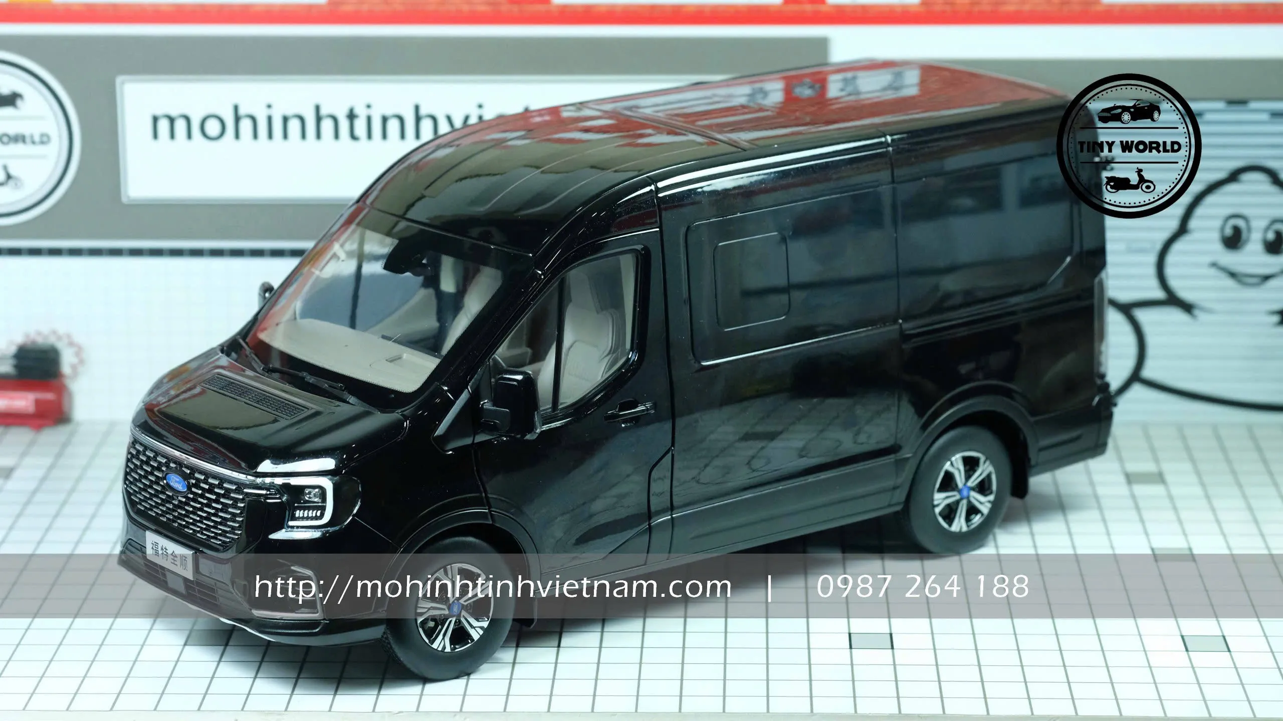 MÔ HÌNH Ô TÔ FORD TRANSIT 2024 (ĐEN) 1:18 DEALER