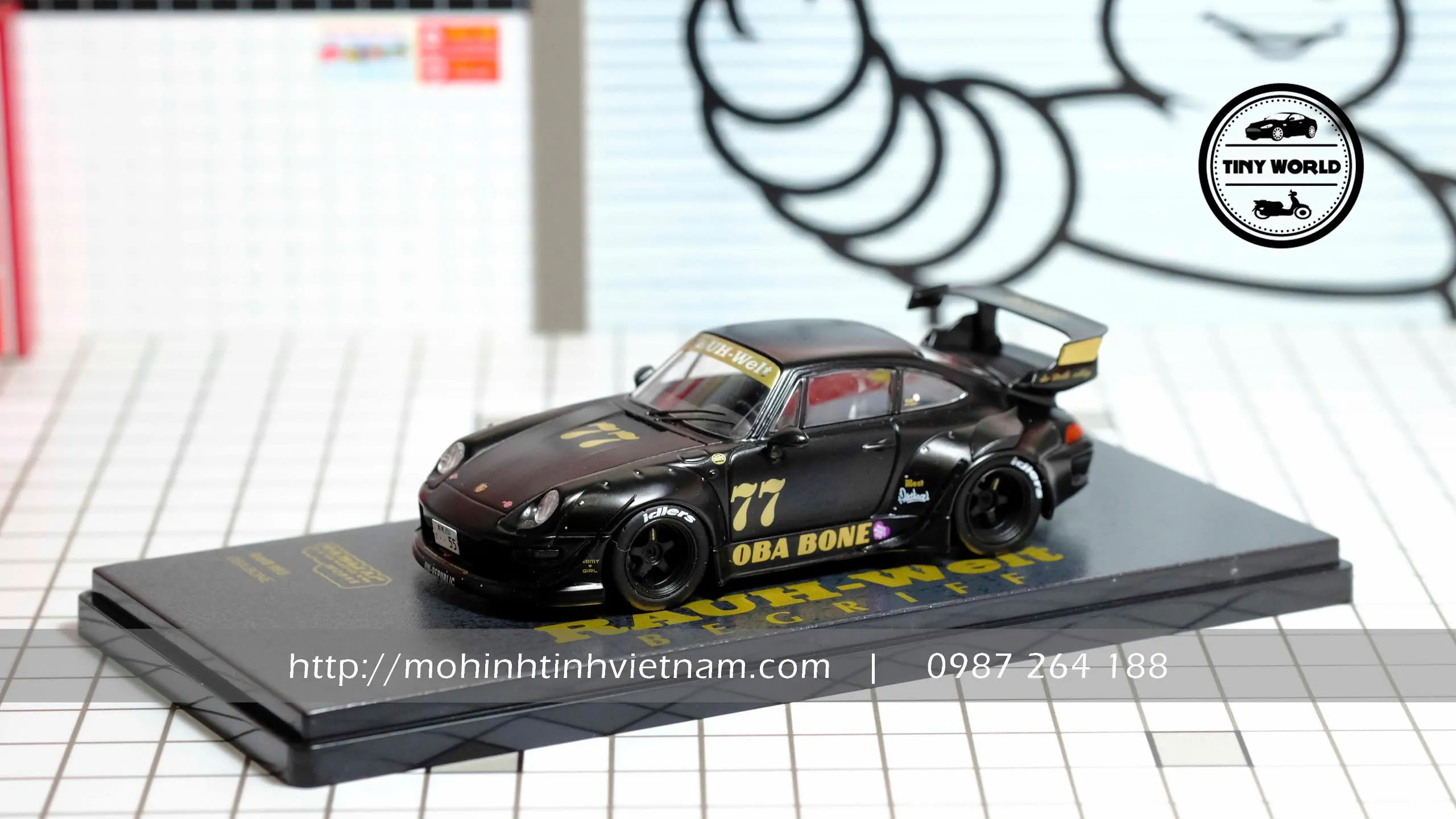 MÔ HÌNH Ô TÔ PORSCHE RWB 993 NO. 77 OBA BONE (ĐEN) 1:43 TARMAC WORKS