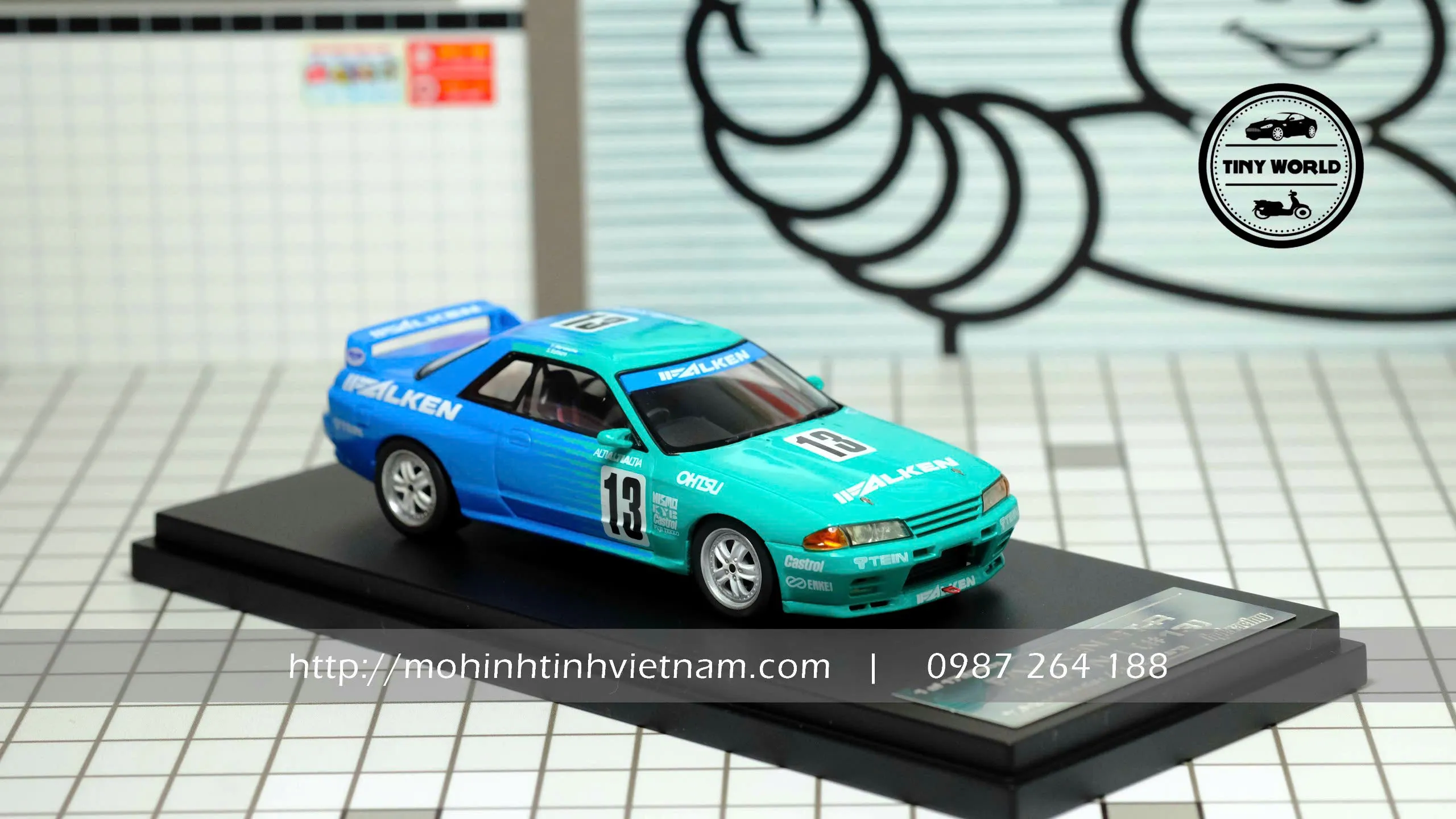 MÔ HÌNH Ô TÔ NISSAN SKYLINE GTR R32 FALKEN #13 1991 N1 (XANH) 1:43 HPI RACING