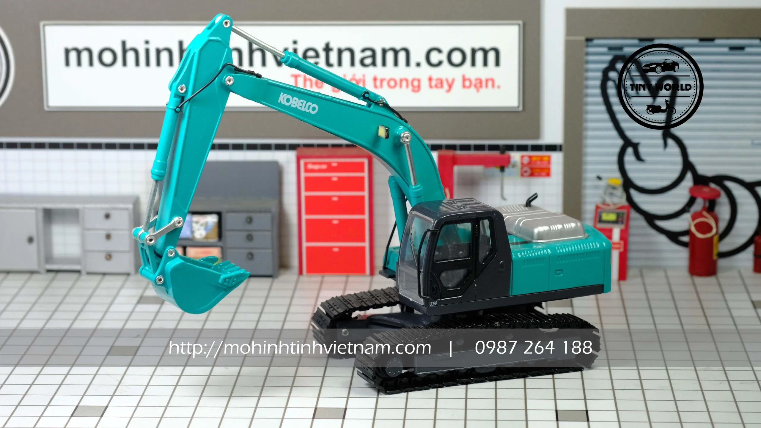 MÔ HÌNH MÁY XÚC KOBELCO SK200 (XANH) 1:50 DEALER
