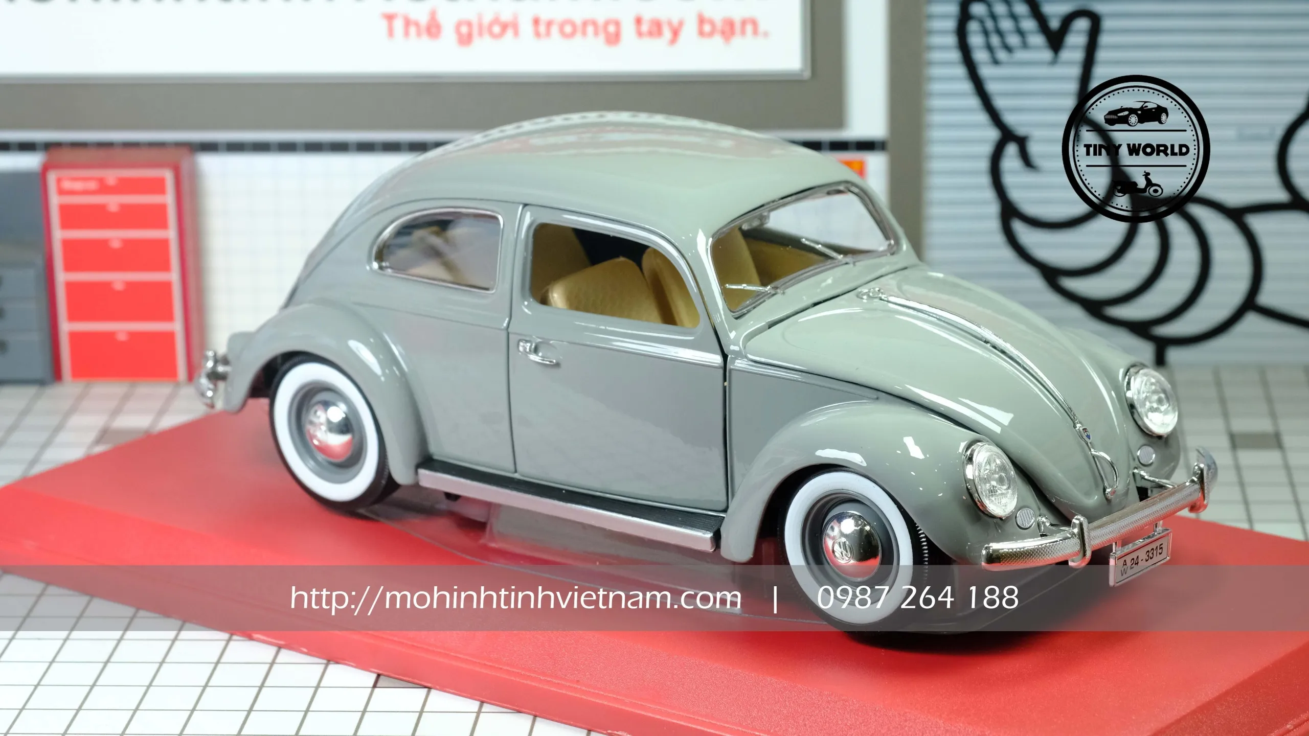 MÔ HÌNH Ô TÔ VOLKSWAGEN BEETLE 1955 (XÁM) 1:18 BBURAGO