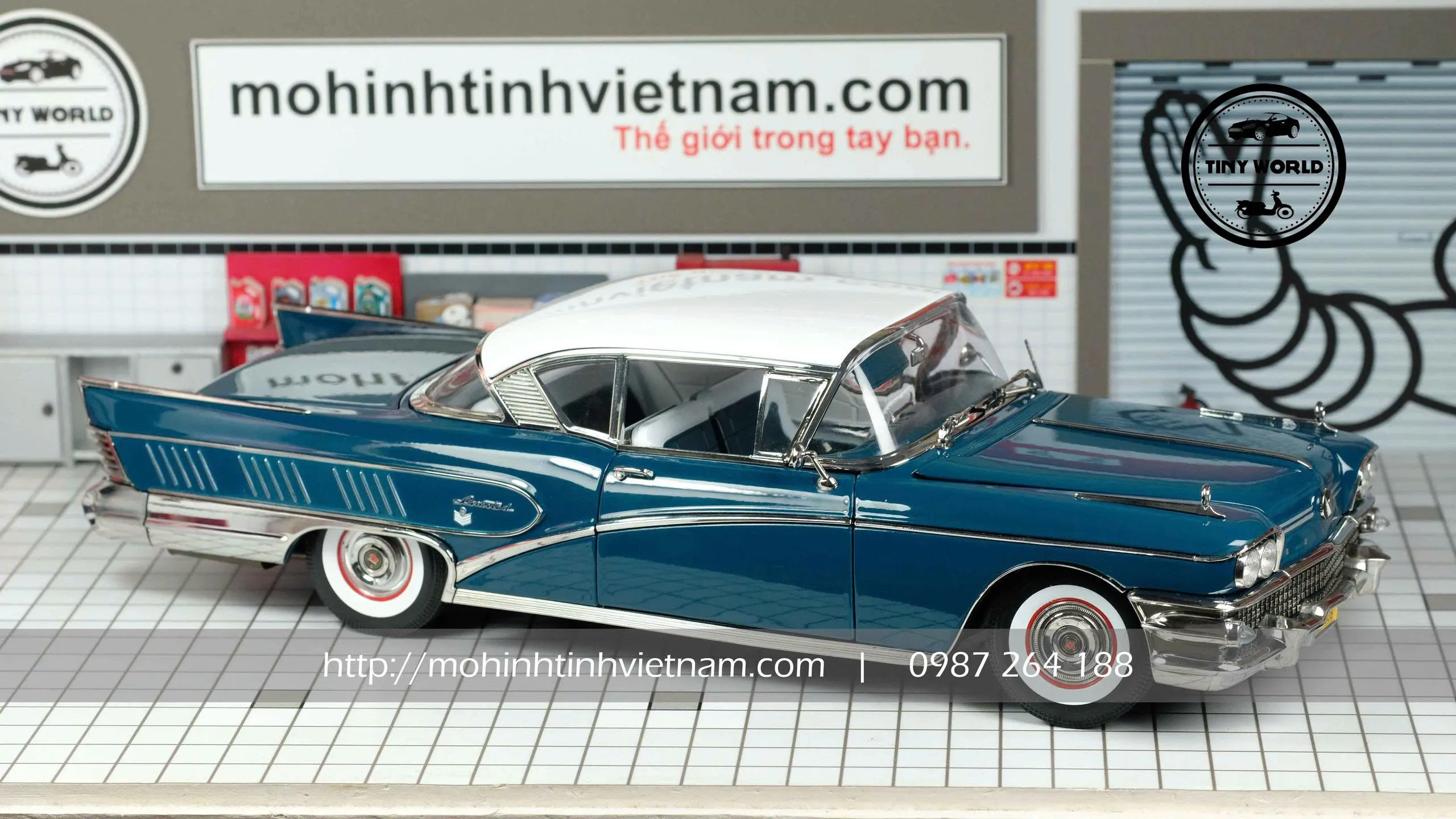 MÔ HÌNH Ô TÔ BUICK LIMITED RIVIERA COUPE 1958 (XANH) 1:18 SUNSTAR PLATINUM