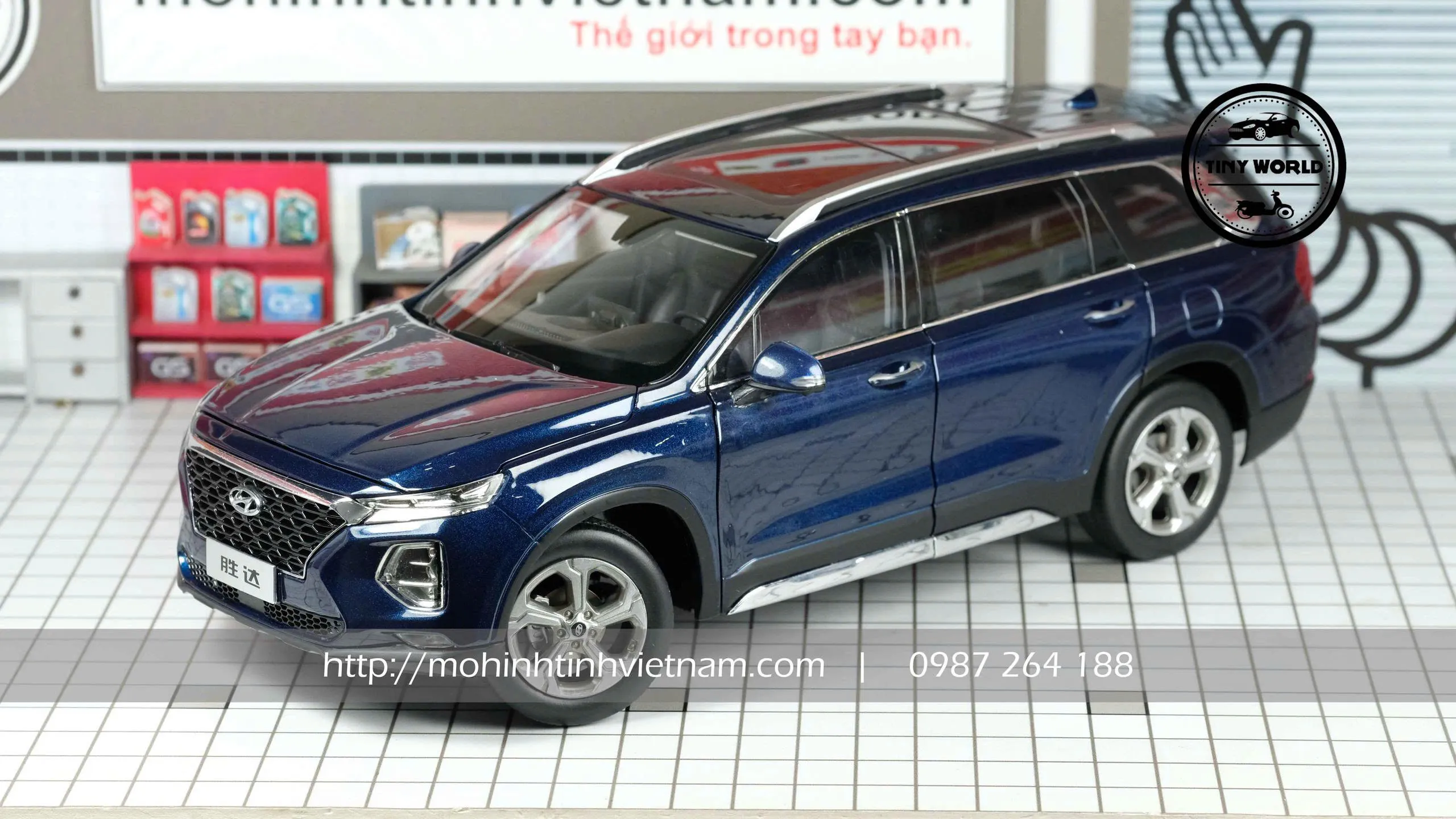 MÔ HÌNH Ô TÔ HYUNDAI SANTAFE 2019 (XANH) 1:18 DEALER
