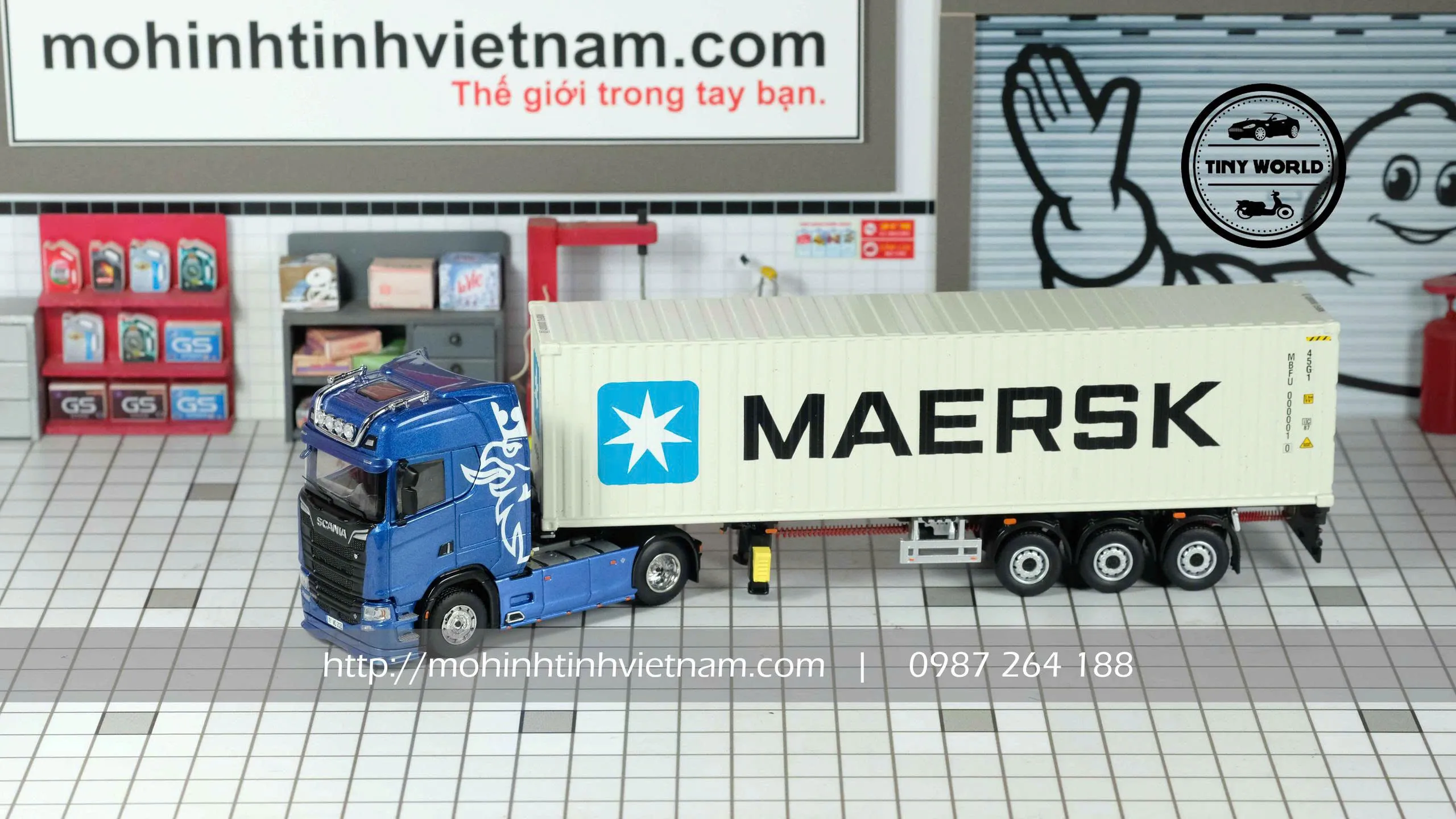 MÔ HÌNH Ô TÔ SCANIA 730S 4X2 + THÙNG MAERSK (XANH) 1:64 FEIDIAN MODELS